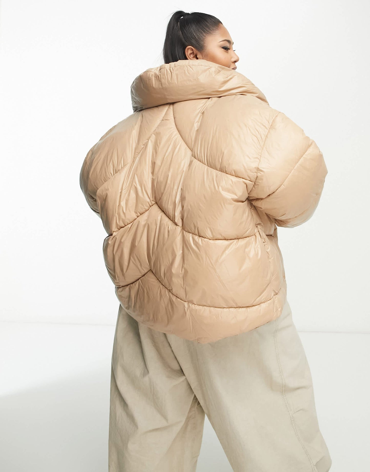 River Island Plus puffer coat in camel