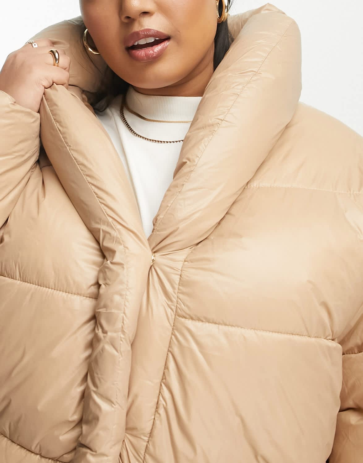 River Island Plus puffer coat in camel