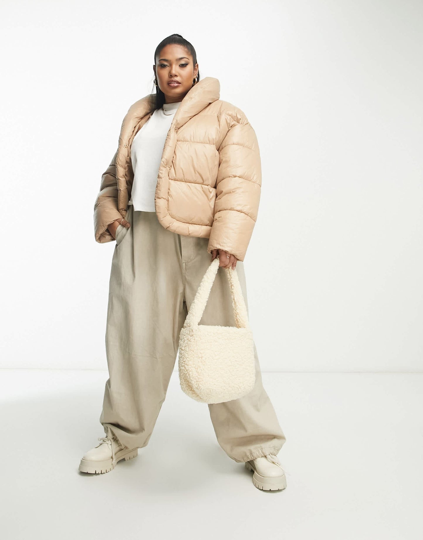 River Island Plus puffer coat in camel