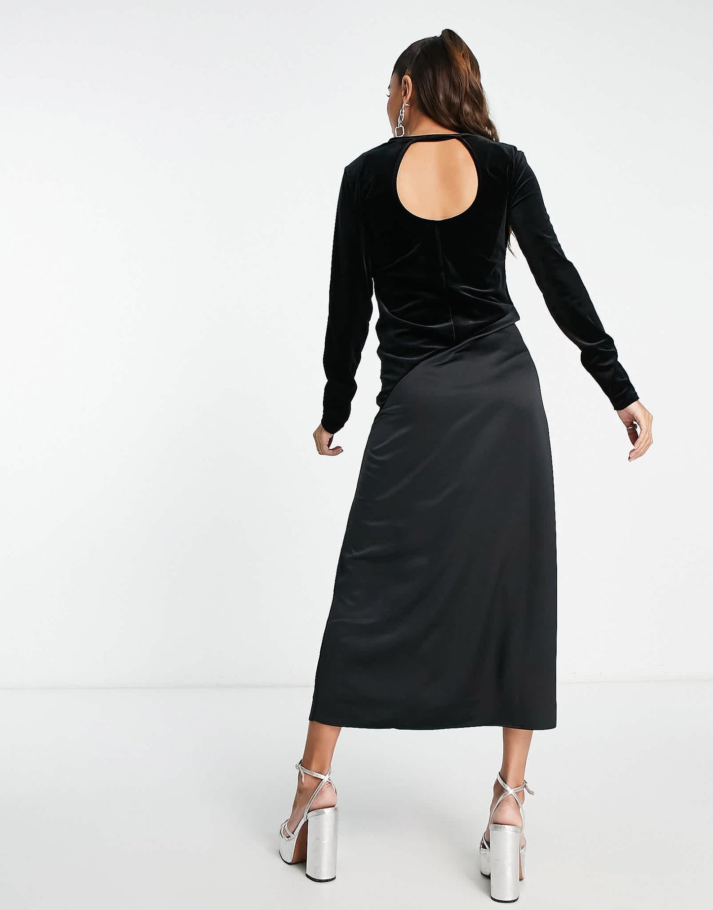 River Island Maternity velvet satin fit and flare dress in black