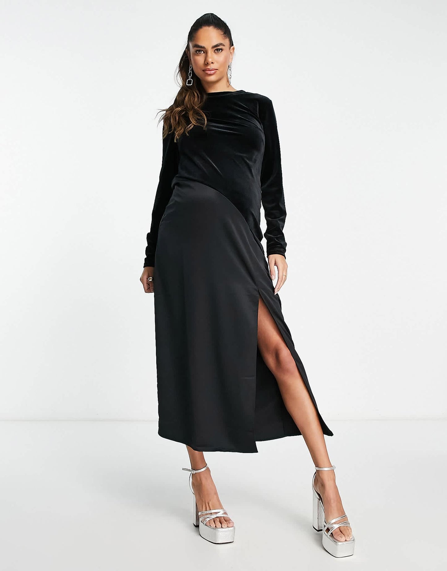River Island Maternity velvet satin fit and flare dress in black