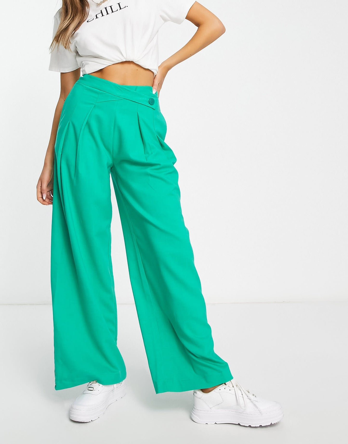 Stradivarius tailored super slouchy wide leg trouser in green