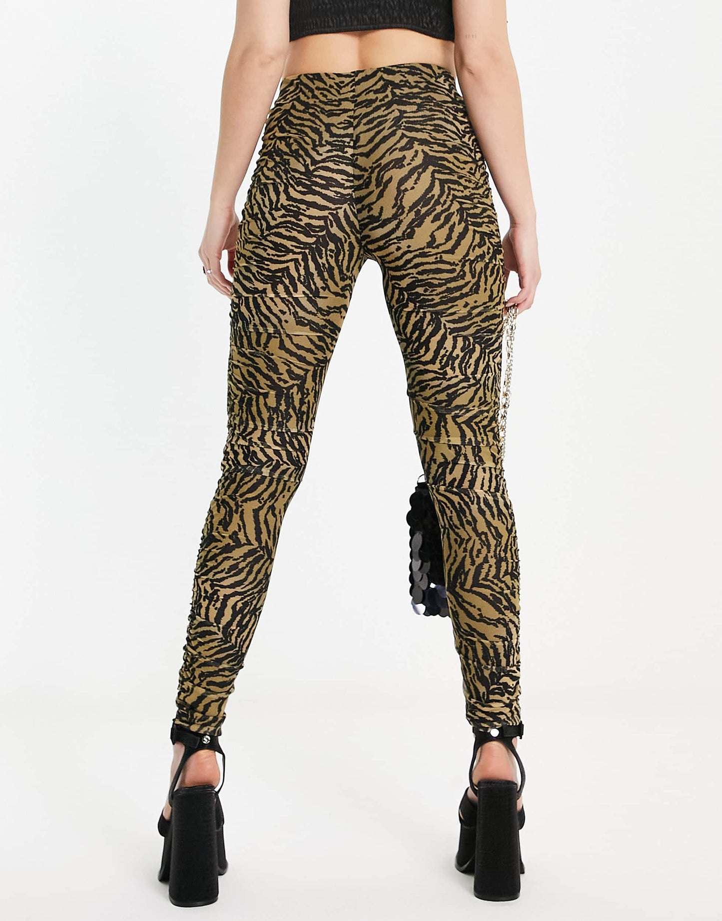 Edited ruched leggings in tiger print