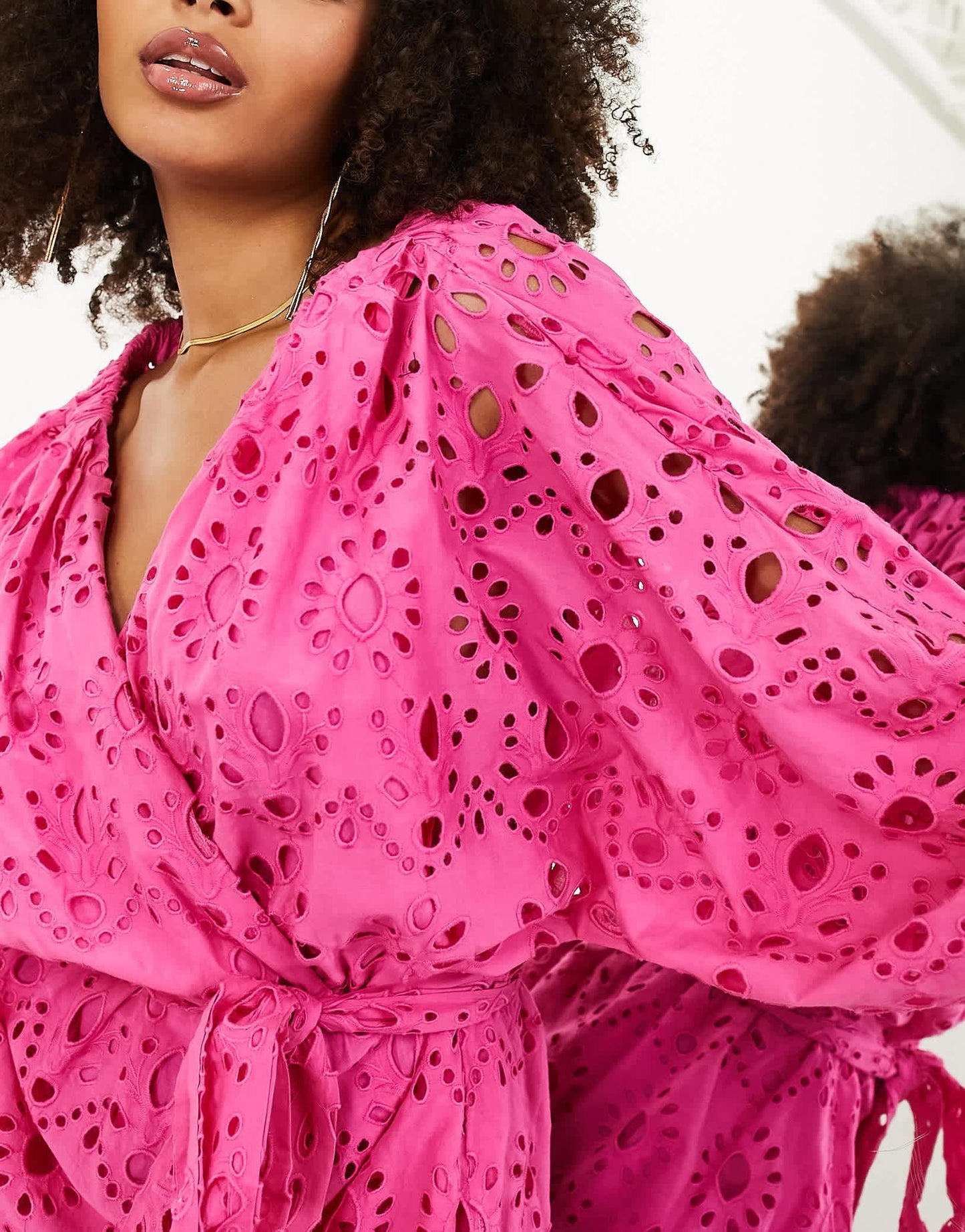 ASOS EDITION broderie wrap belted mini dress in bright pink