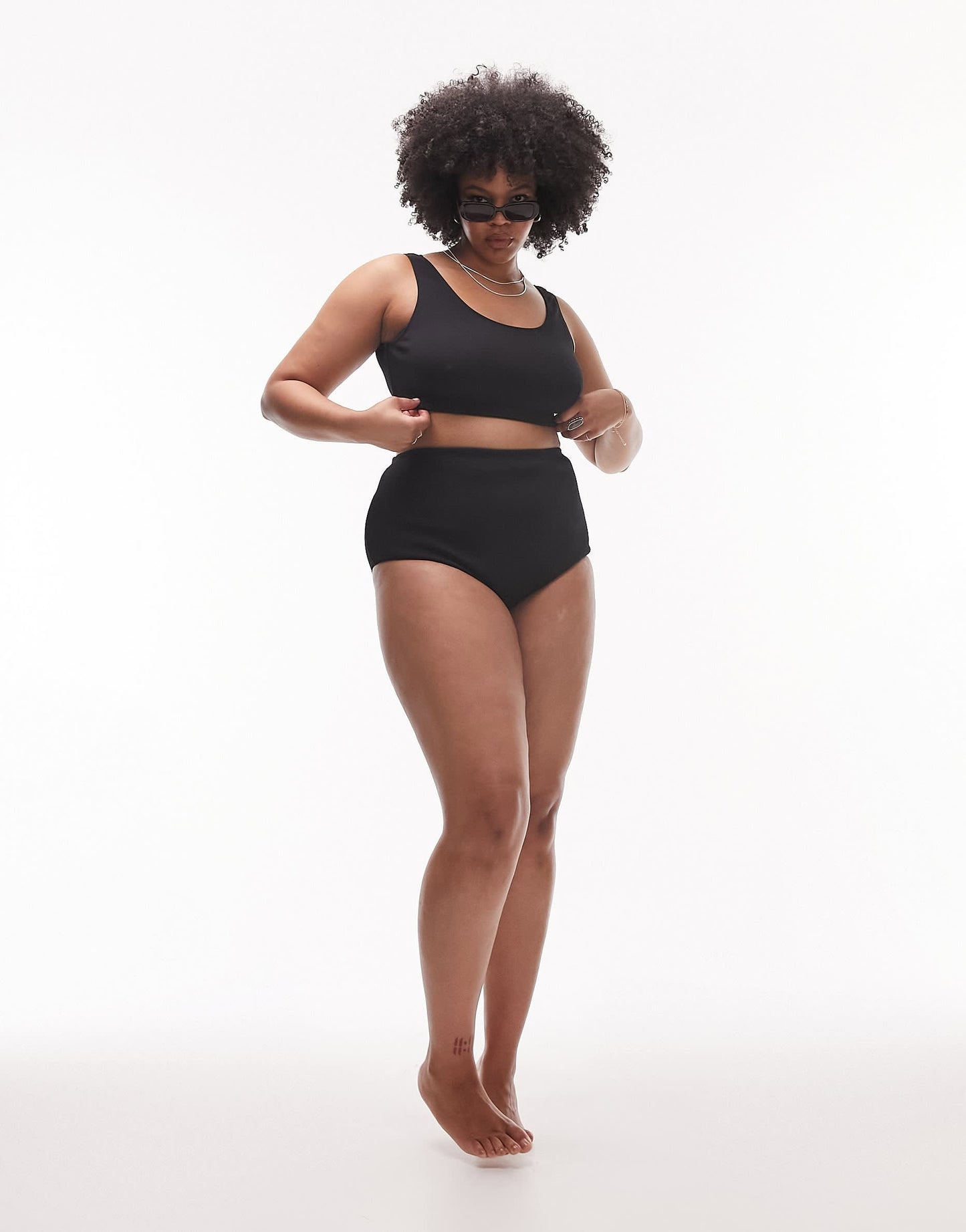 Topshop Curve rib crop bikini top in black