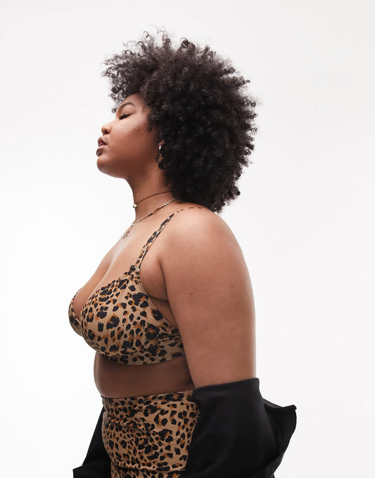 Topshop Curve leopard print triangle bikini top in multi