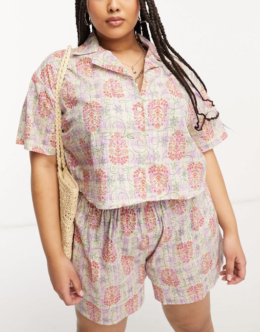 Reclaimed Vintage plus shorts in check floral print co ord