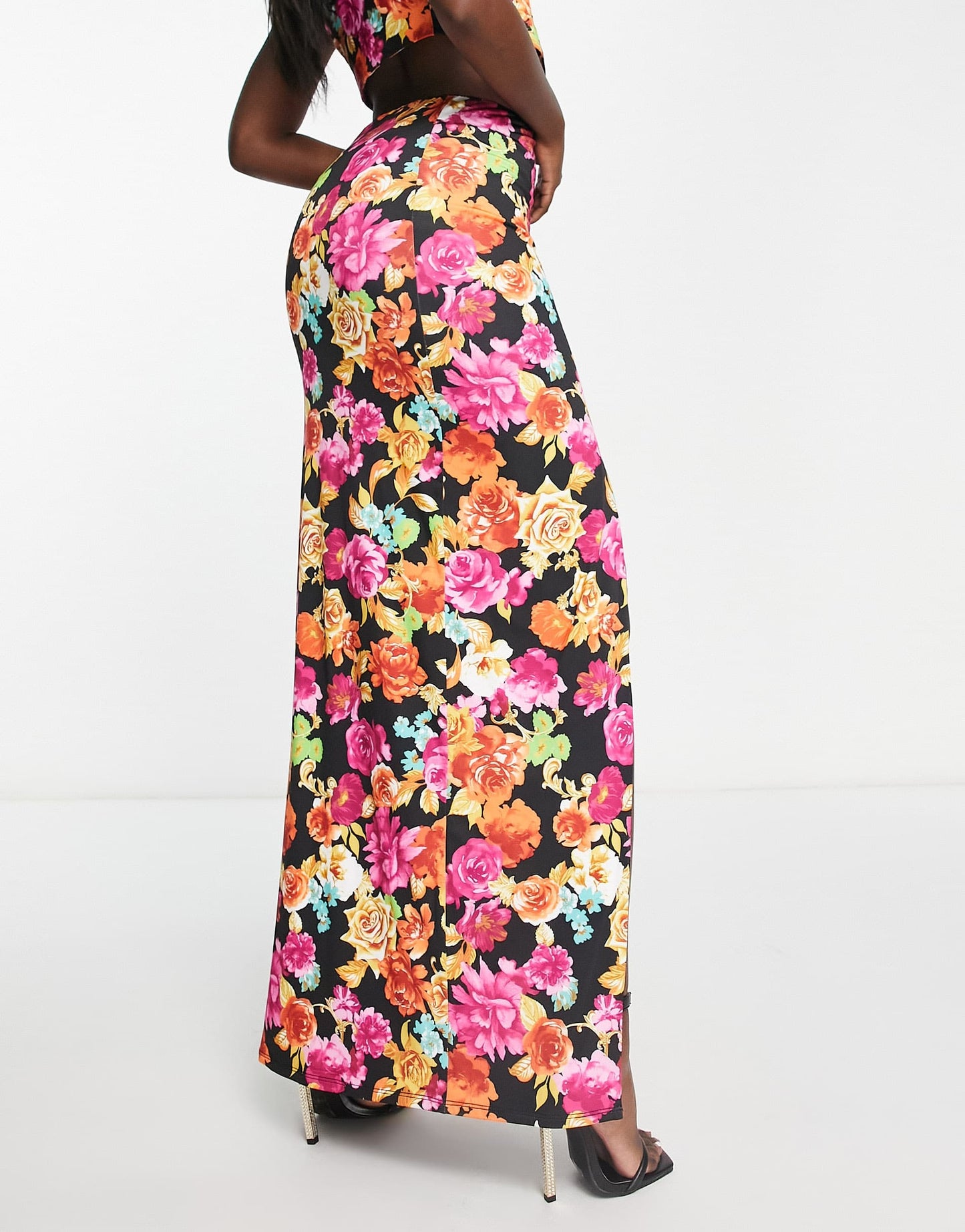AFRM Miso co-ord ruched side split maxi skirt in floral