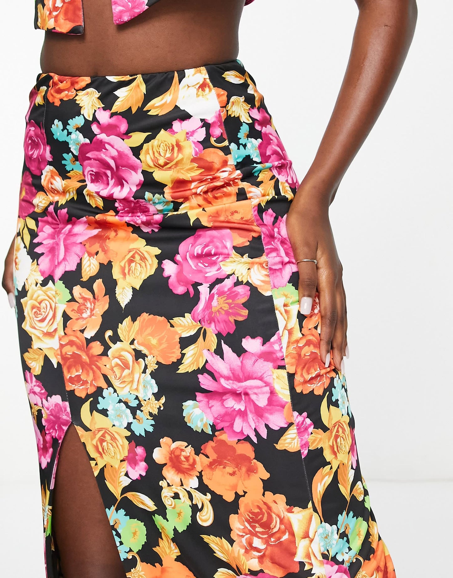 AFRM Miso co-ord ruched side split maxi skirt in floral