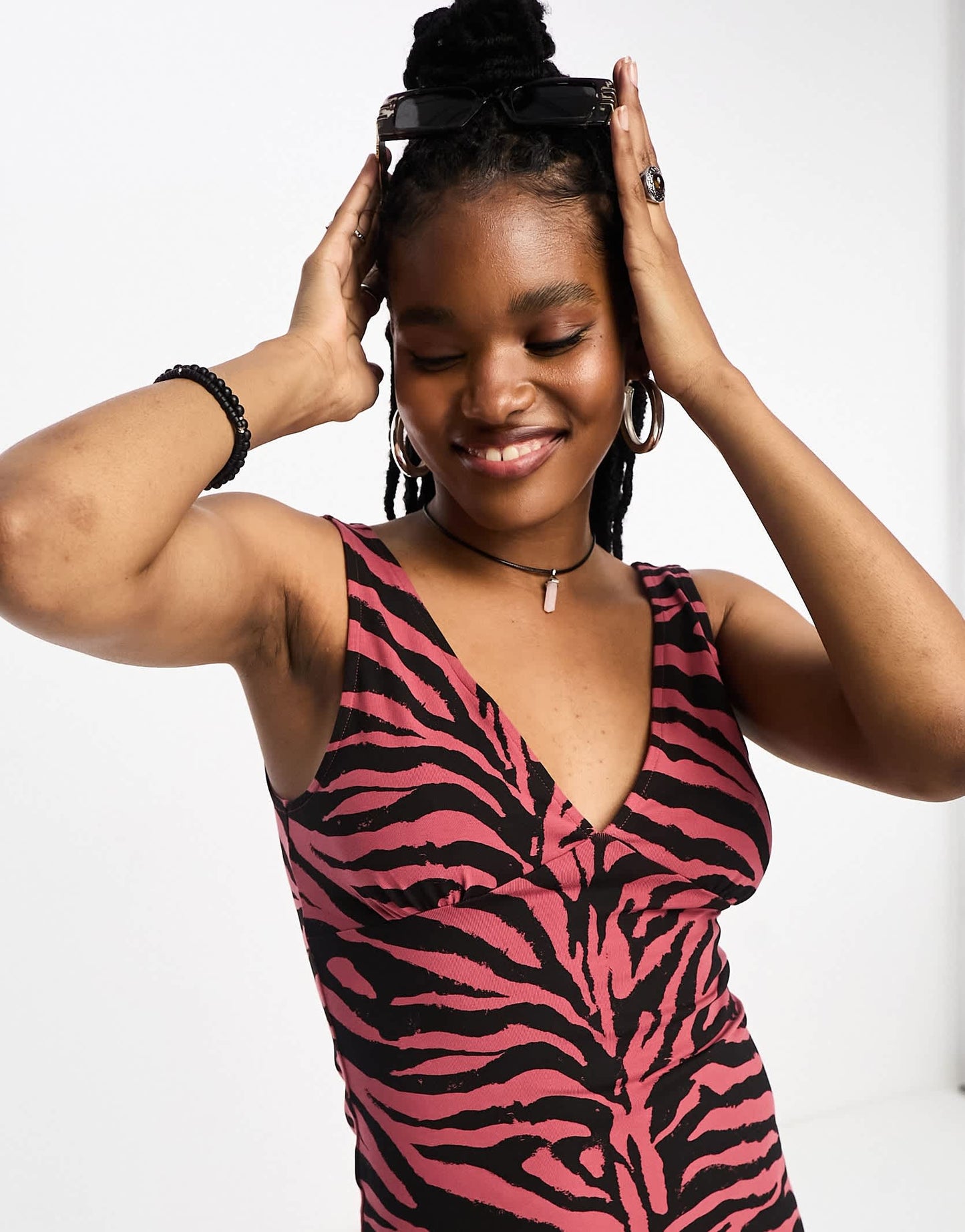 ASOS DESIGN sleeveless v neck mini swing dress in brown animal
