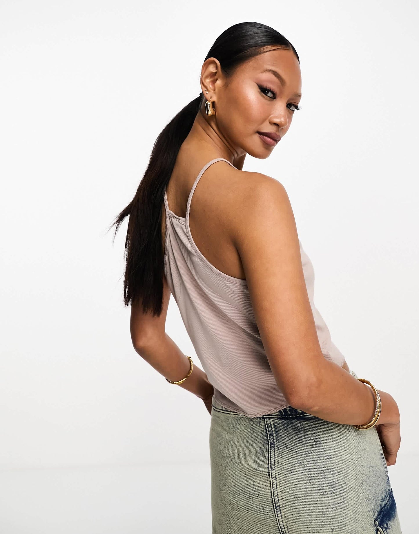 Nike Essential mini swoosh rib cami tank top in taupe