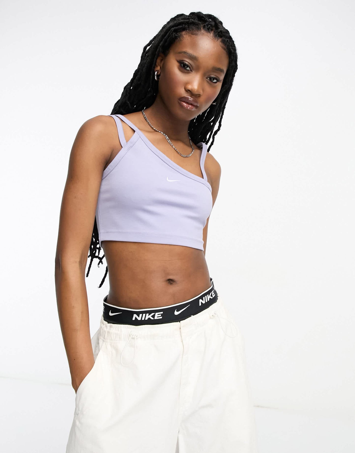 Nike Everyday Modern aysmmetric top in indigo haze