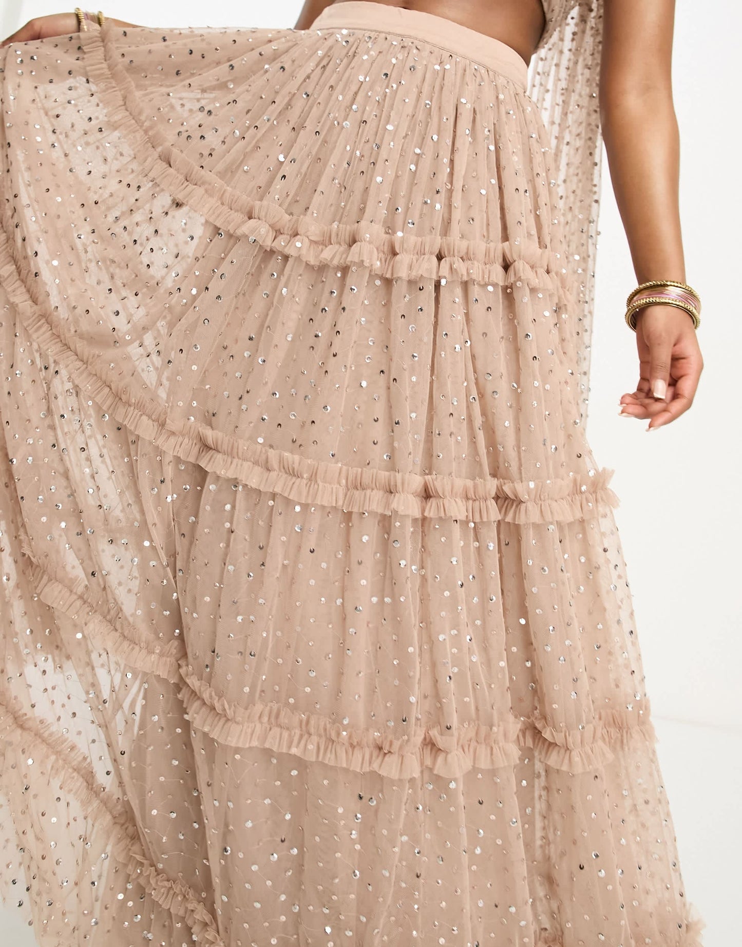 Maya all over sequin lehenga skirt in muted blush co-ord