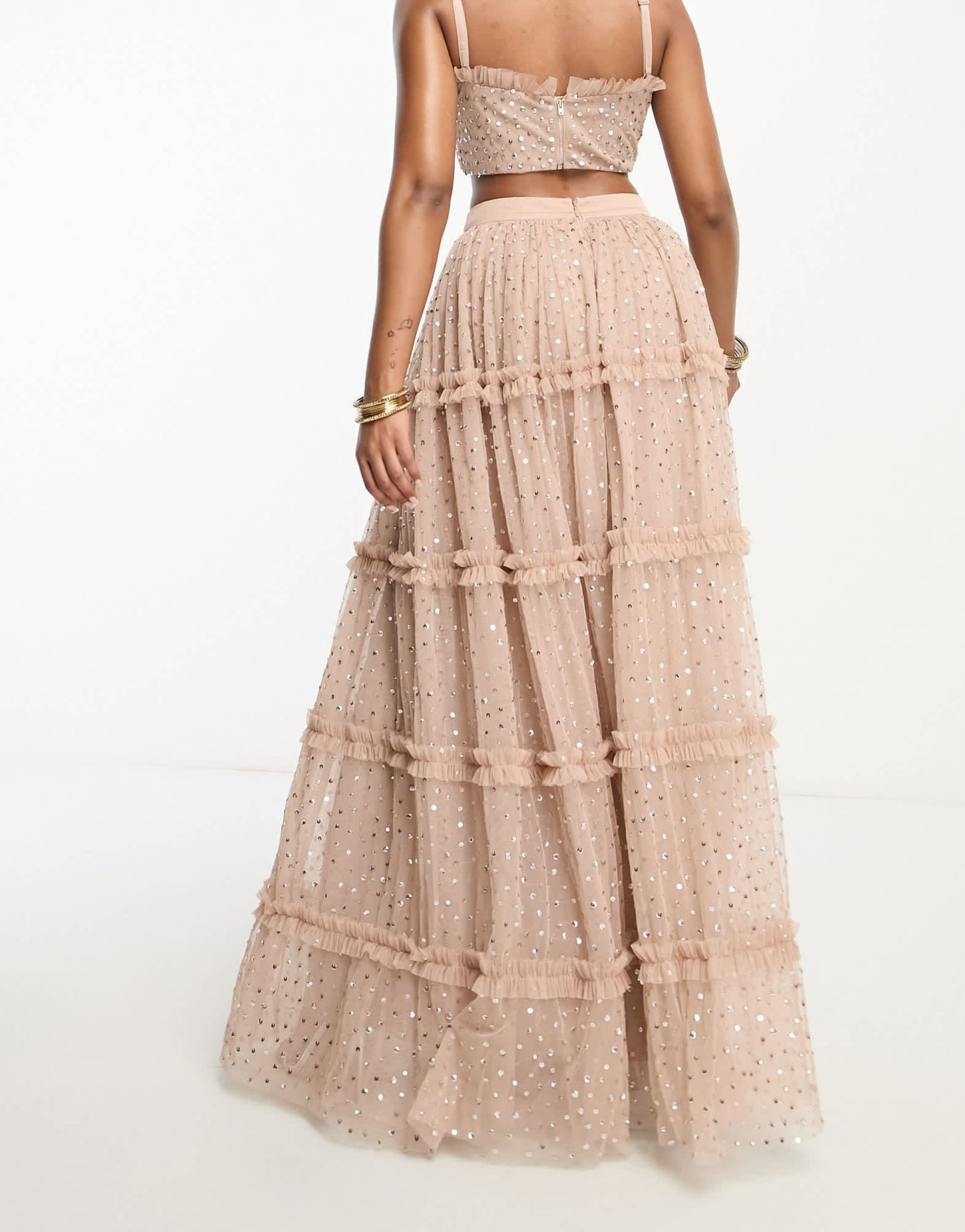 Maya all over sequin lehenga skirt in muted blush co-ord