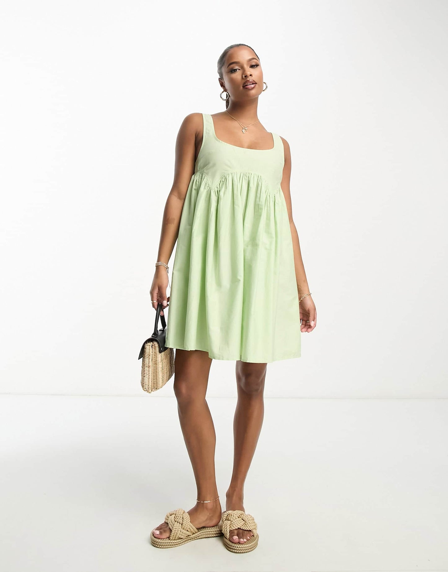 ASOS DESIGN Petite square neck mini smock sundress in apple green