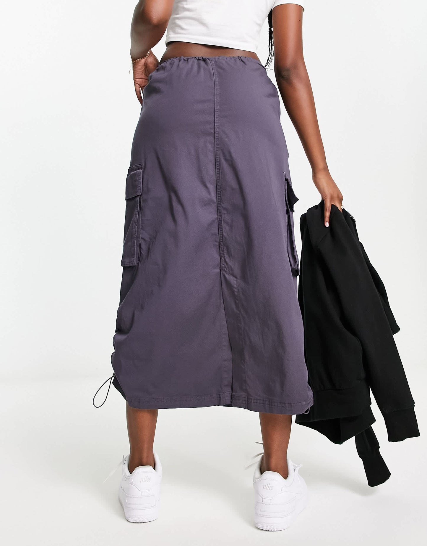 Bershka midi cargo skirt in dark grey