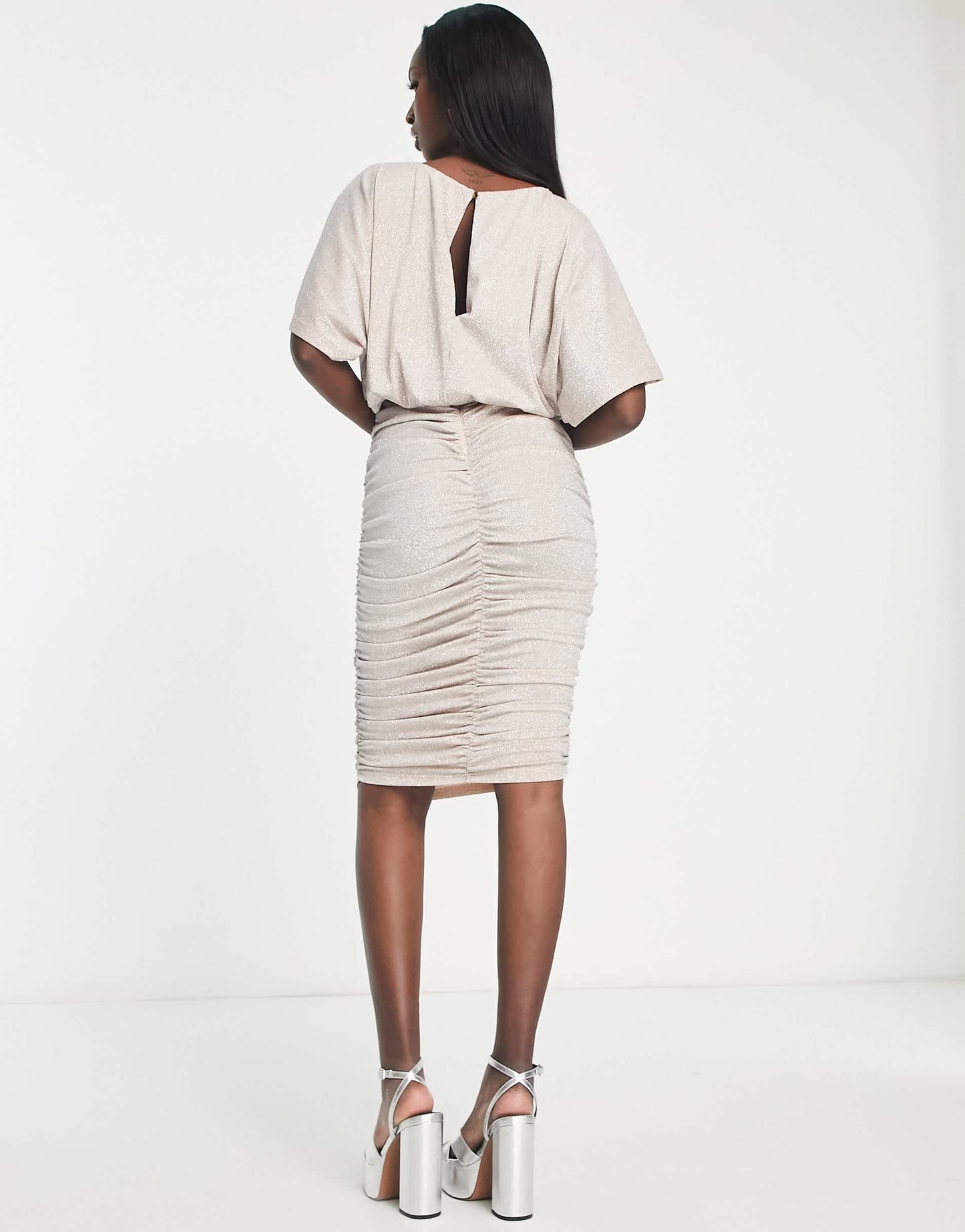 AX Paris ruched midi dress in grey glitter