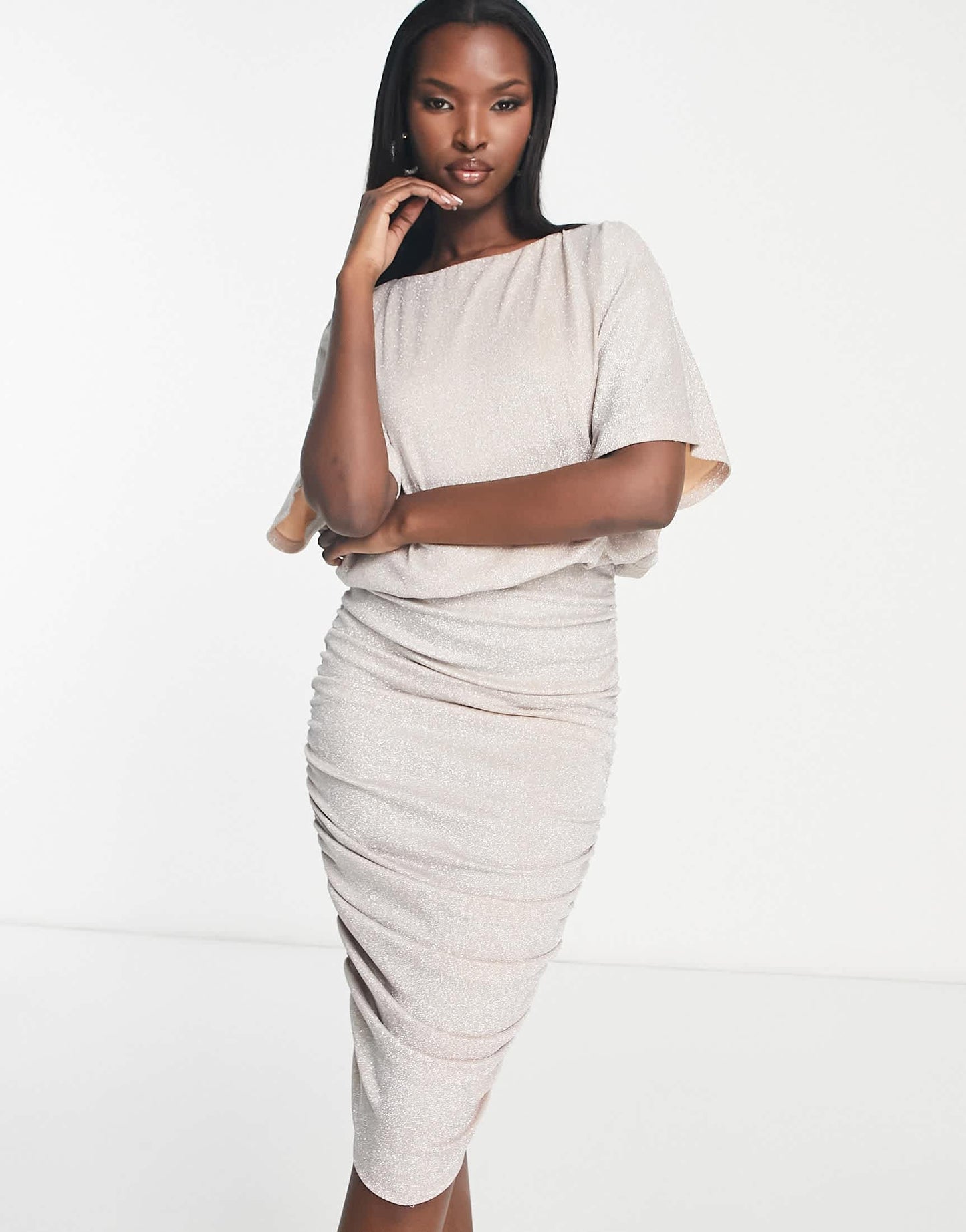 AX Paris ruched midi dress in grey glitter