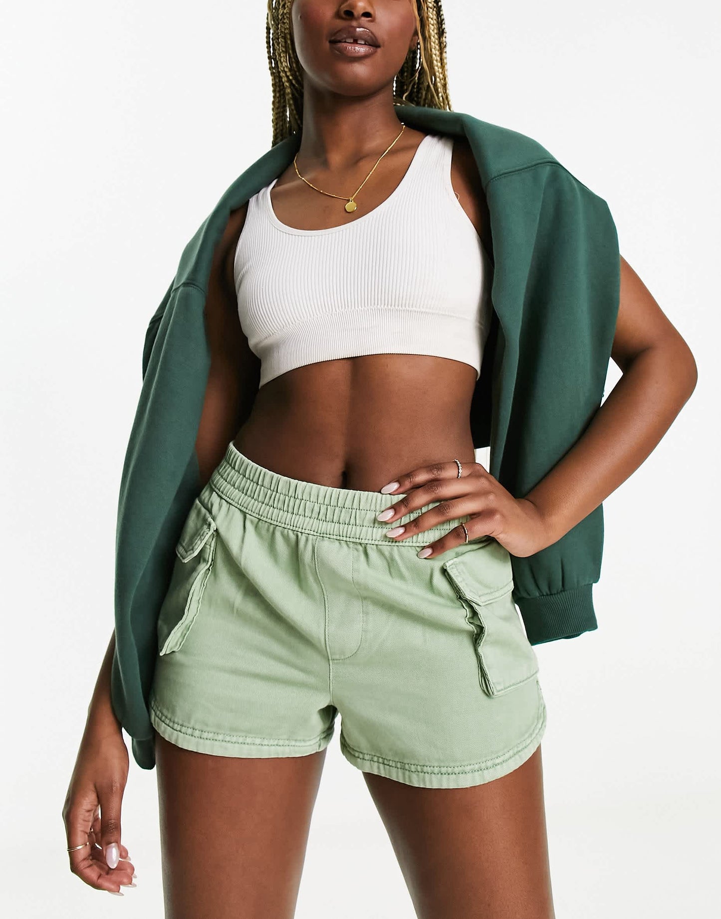 Miss Selfridge cargo pocket runner short in washed khaki
