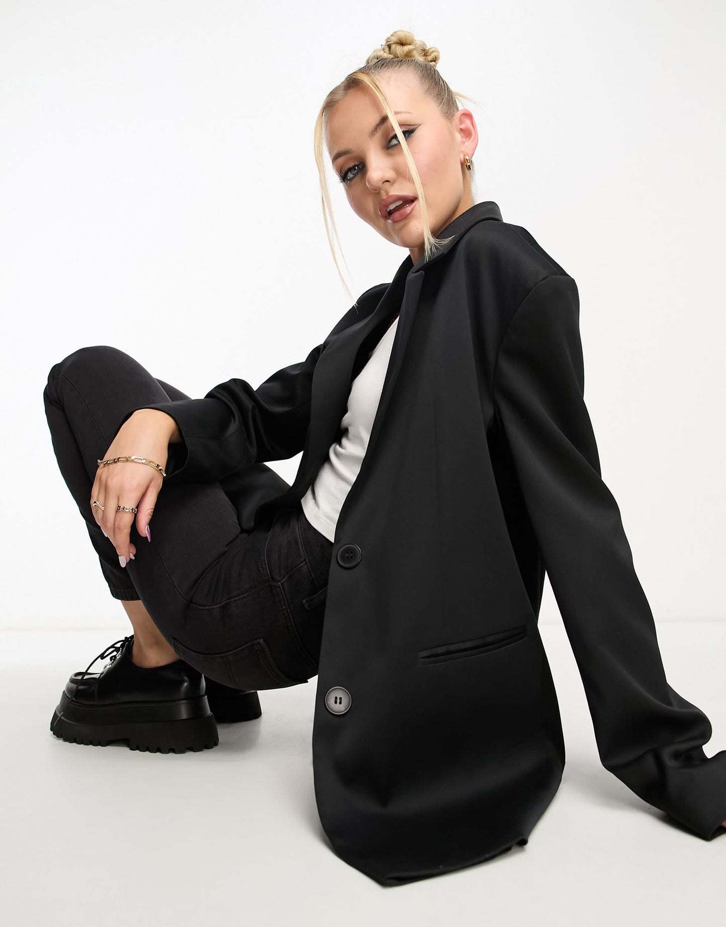 COLLUSION oversized woven blazer with pockets in black