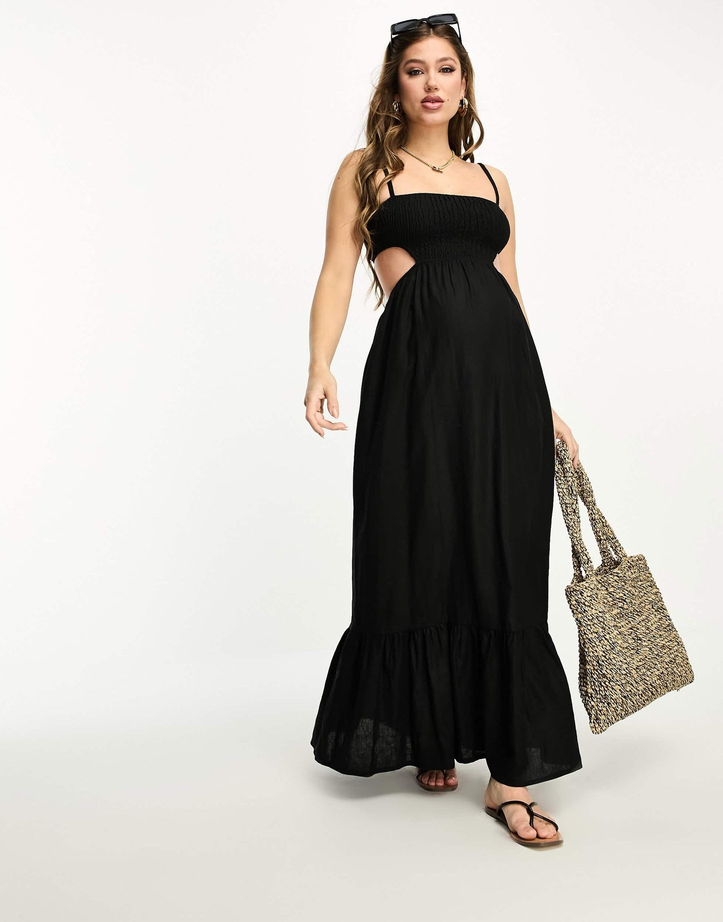 The Frolic exclusive Maternity emerald cut out maxi summer dress in black