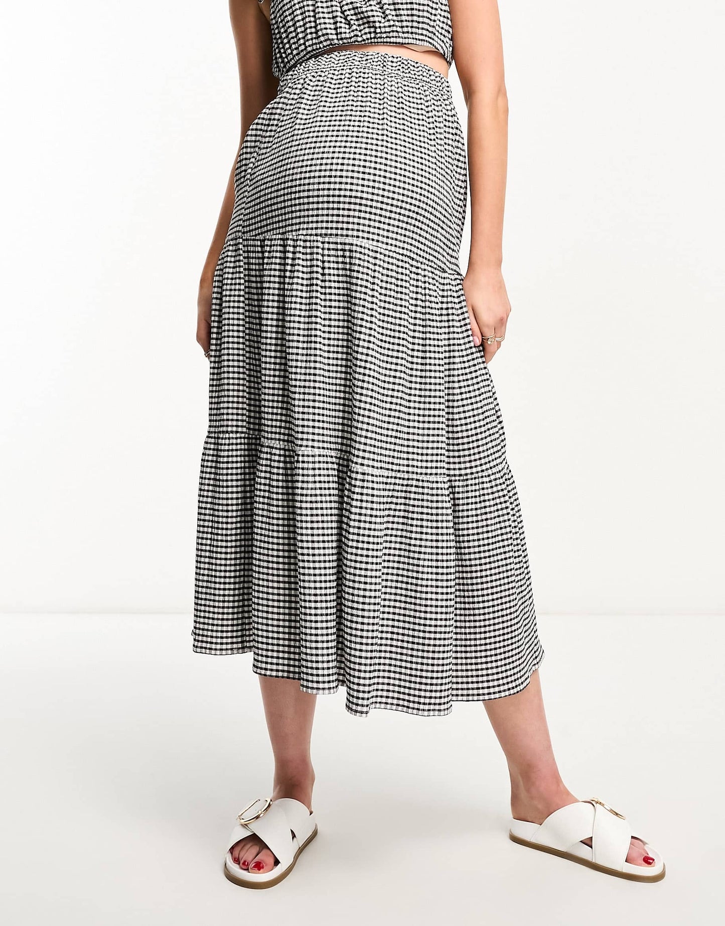 The Frolic exclusive Maternity tiered summer beach skirt co-ord in black and white gingham