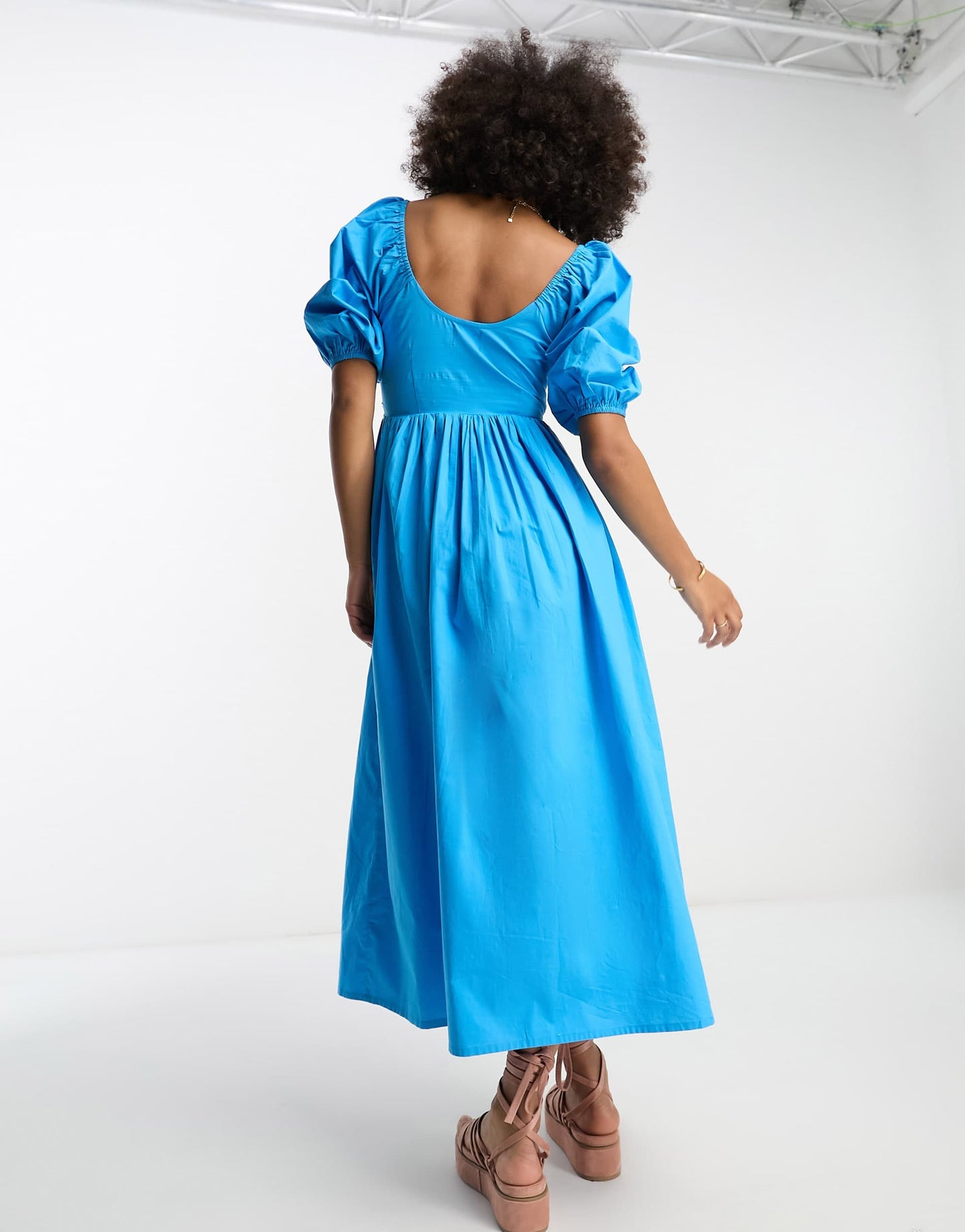 ASOS DESIGN cotton shirred corset midi dress in blue