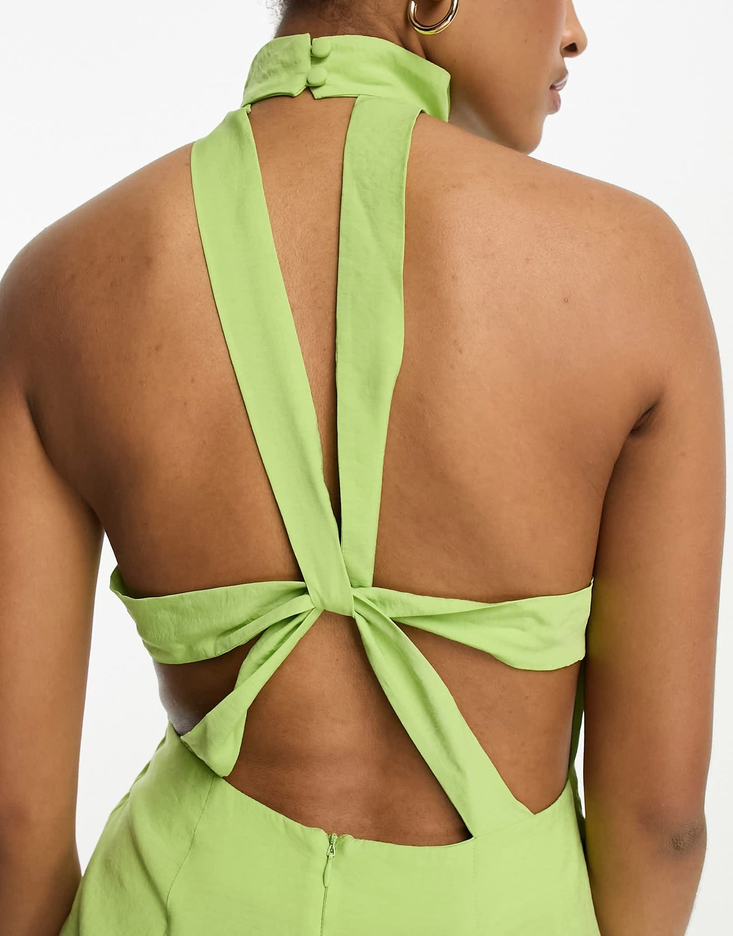 ASOS DESIGN Tall washed halter neck maxi dress with twist strap back detail in lime green