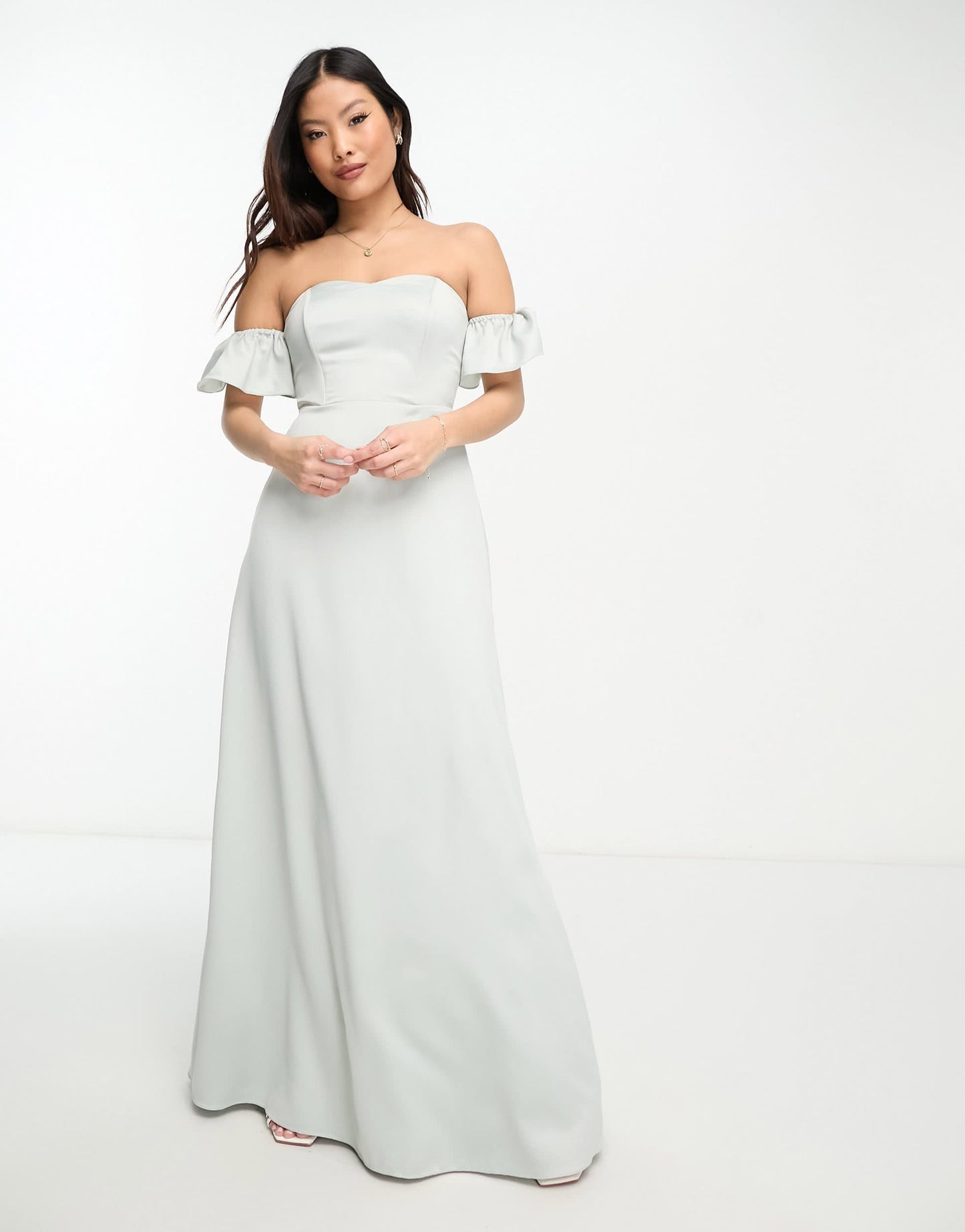 Maya Petite Bridesmaid bardot maxi dress in Pale Grey