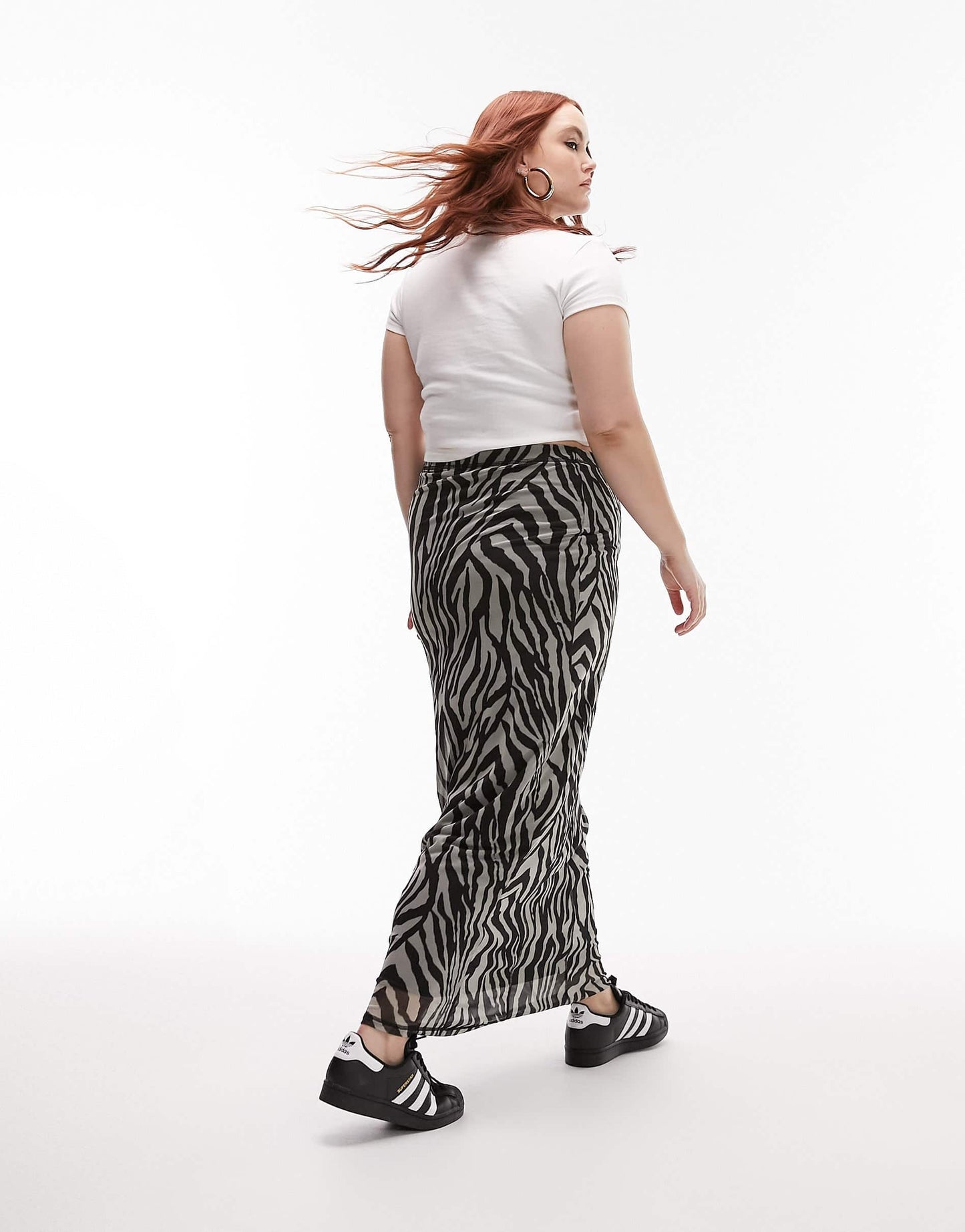 Topshop Curve jersey mesh zebra animal print maxi skirt in monochrome