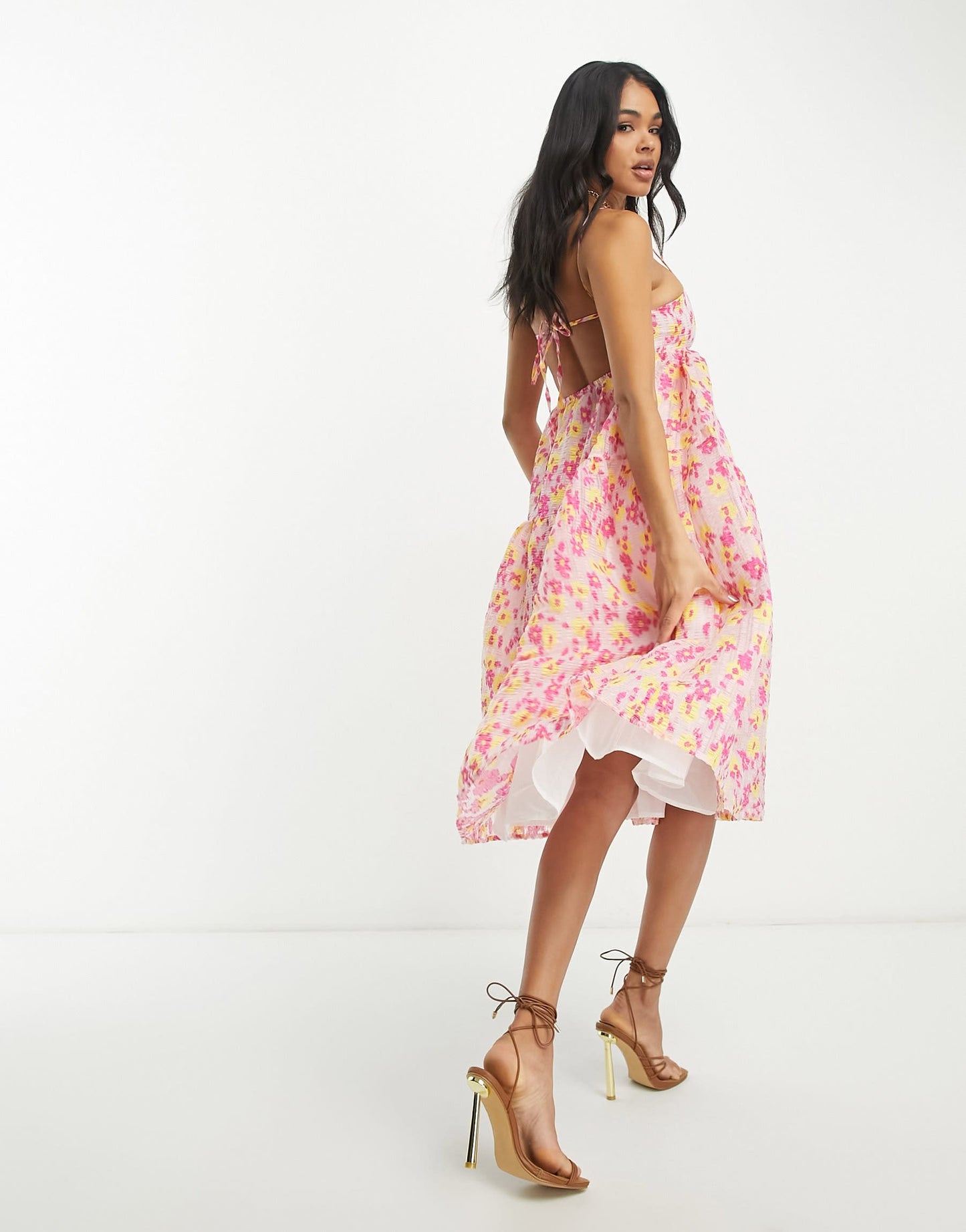 Collective the Label tiered smock dress in textured bright floral