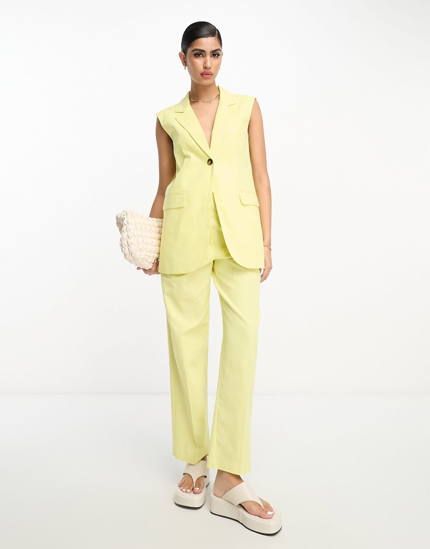 ASOS DESIGN sleeveless blazer with linen in lemon