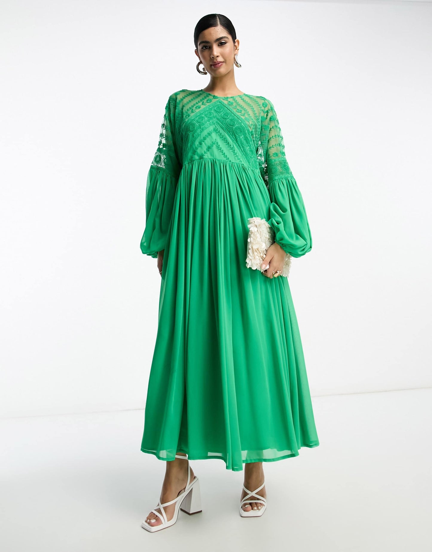 ASOS EDITION embroidered bodice oversized maxi dress in green