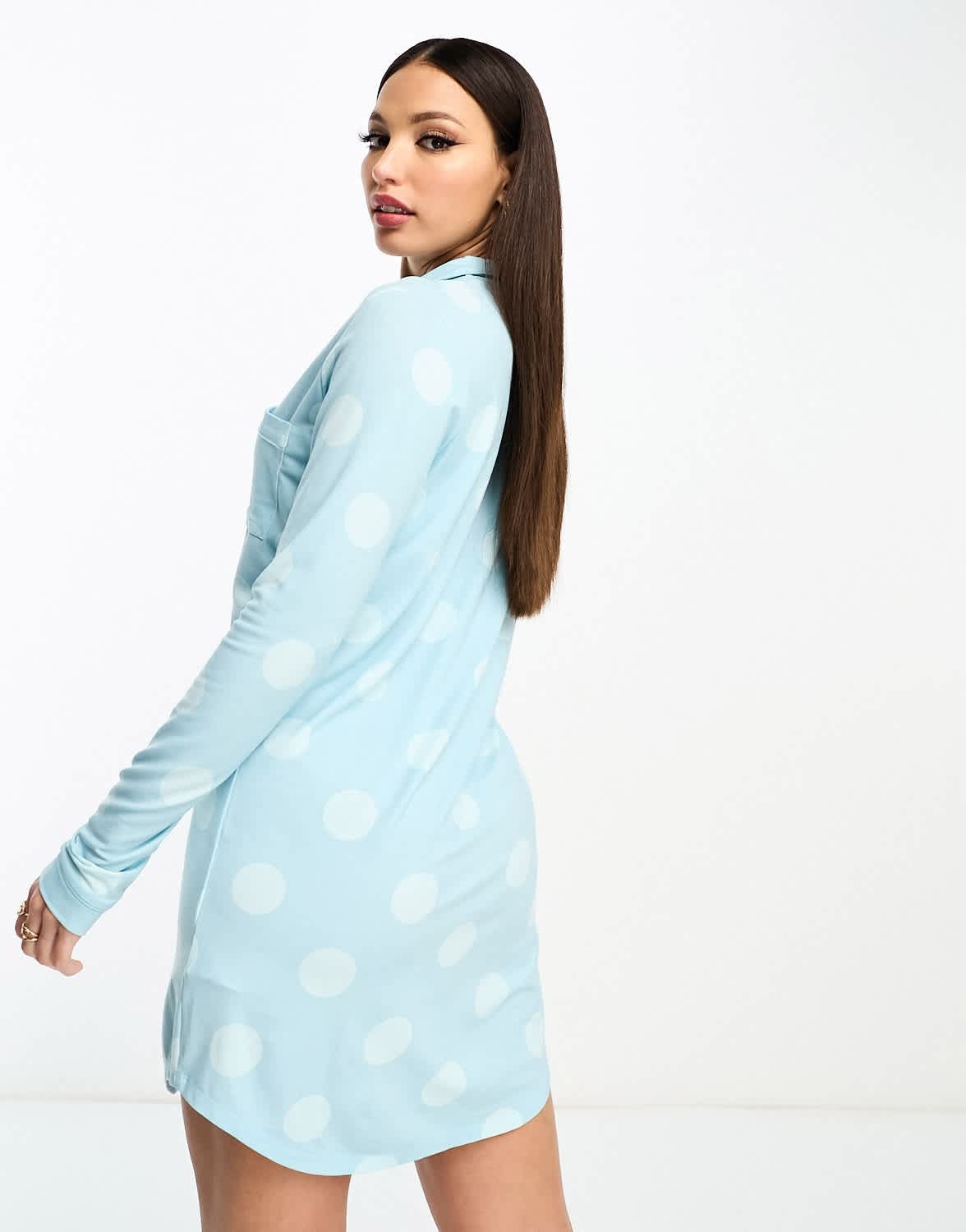 ASOS DESIGN Tall exclusive viscose spot sleep shirt in blue