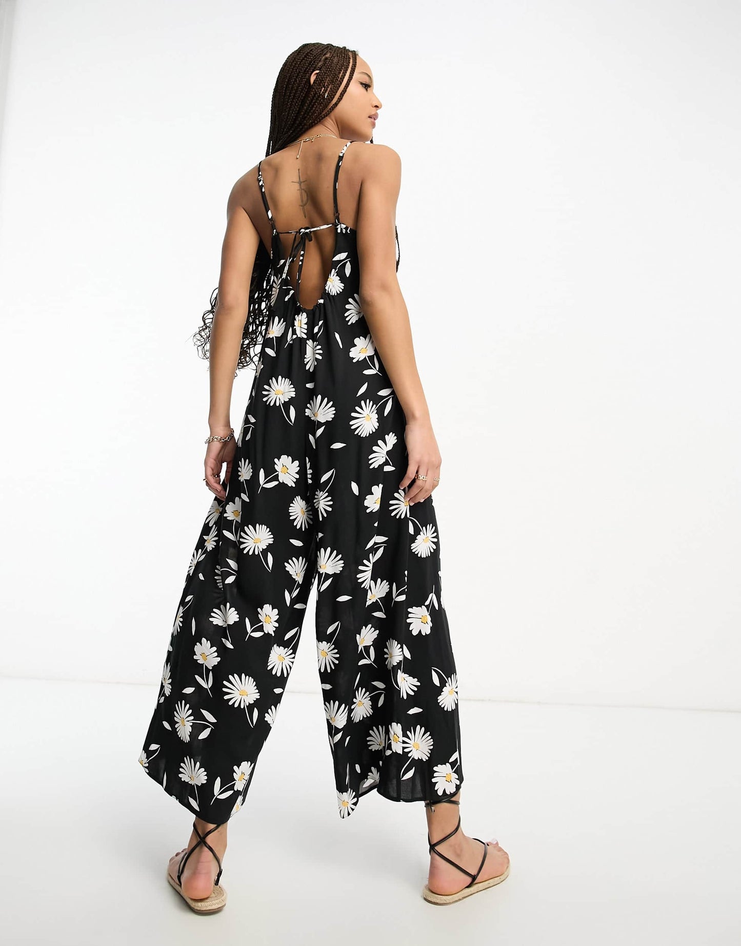 ASOS DESIGN strappy culotte jumpsuit in large daisy print