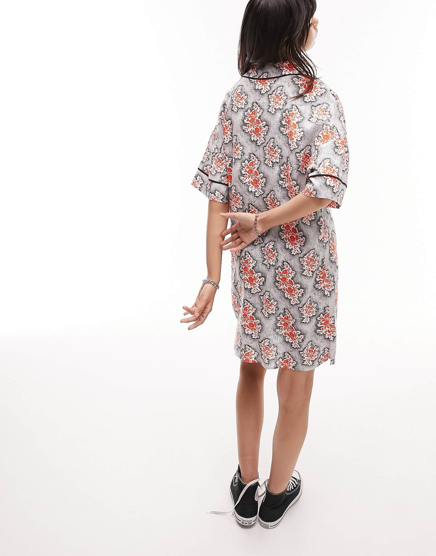 Topshop souvenir shirt dress in red and black floral