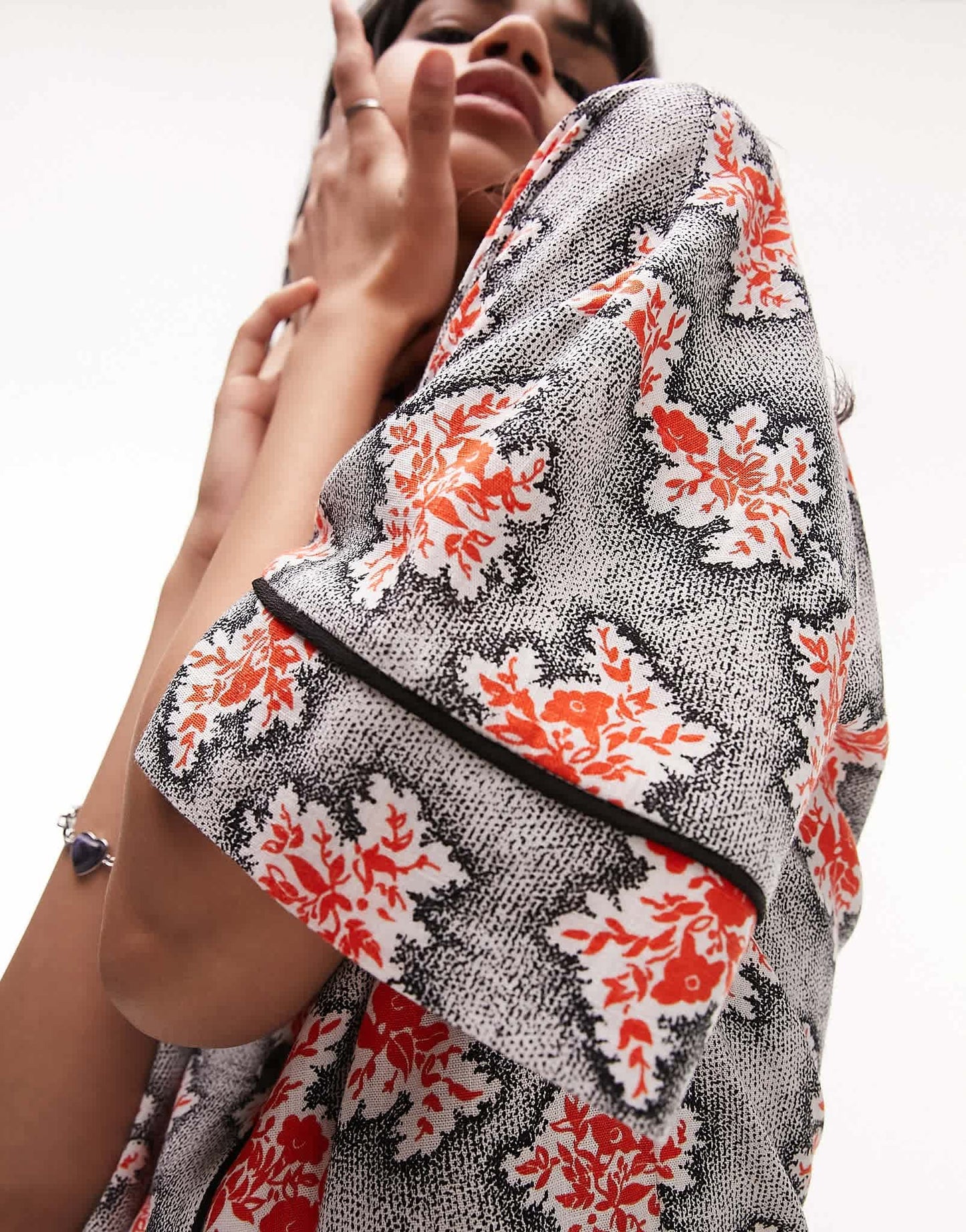 Topshop souvenir shirt dress in red and black floral