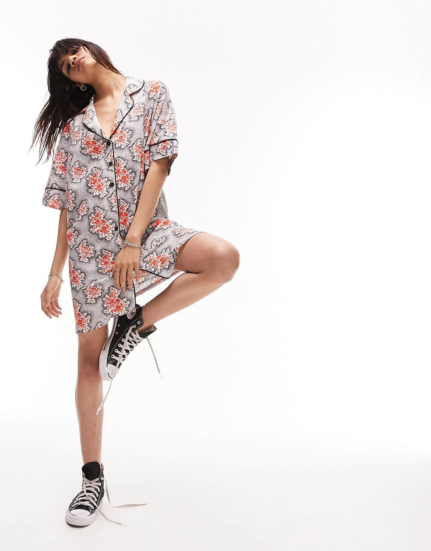 Topshop souvenir shirt dress in red and black floral