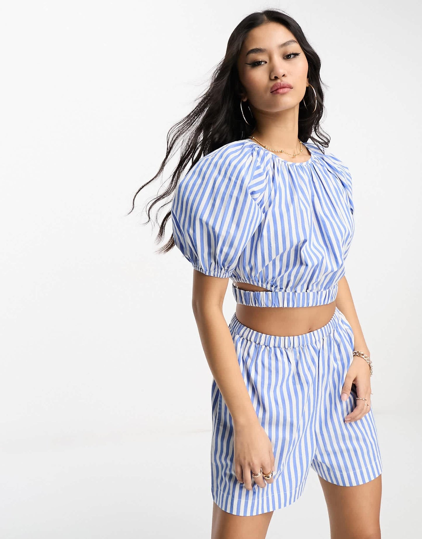 ASOS DESIGN cut out detail top in stripe blue co-ord