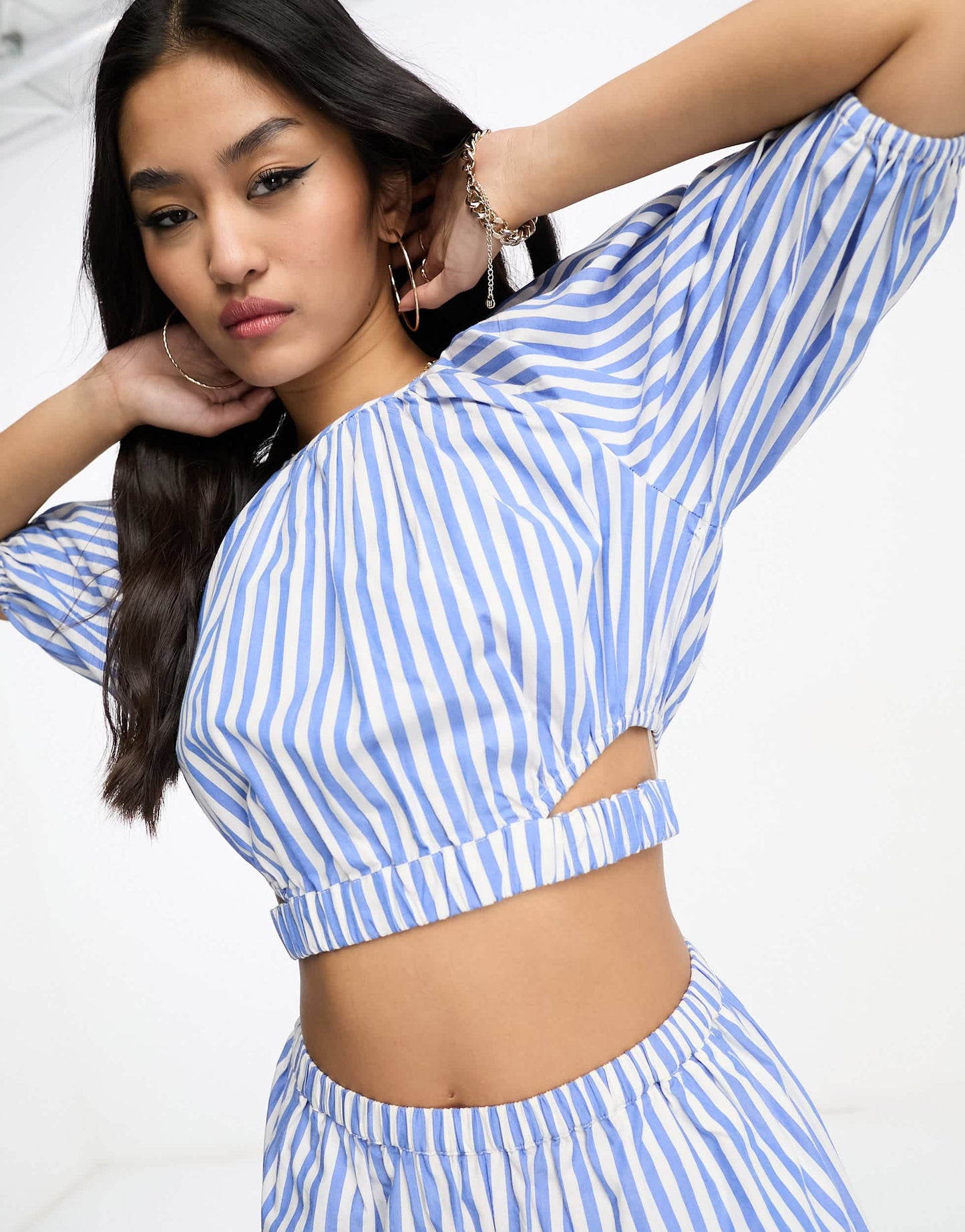 ASOS DESIGN cut out detail top in stripe blue co-ord