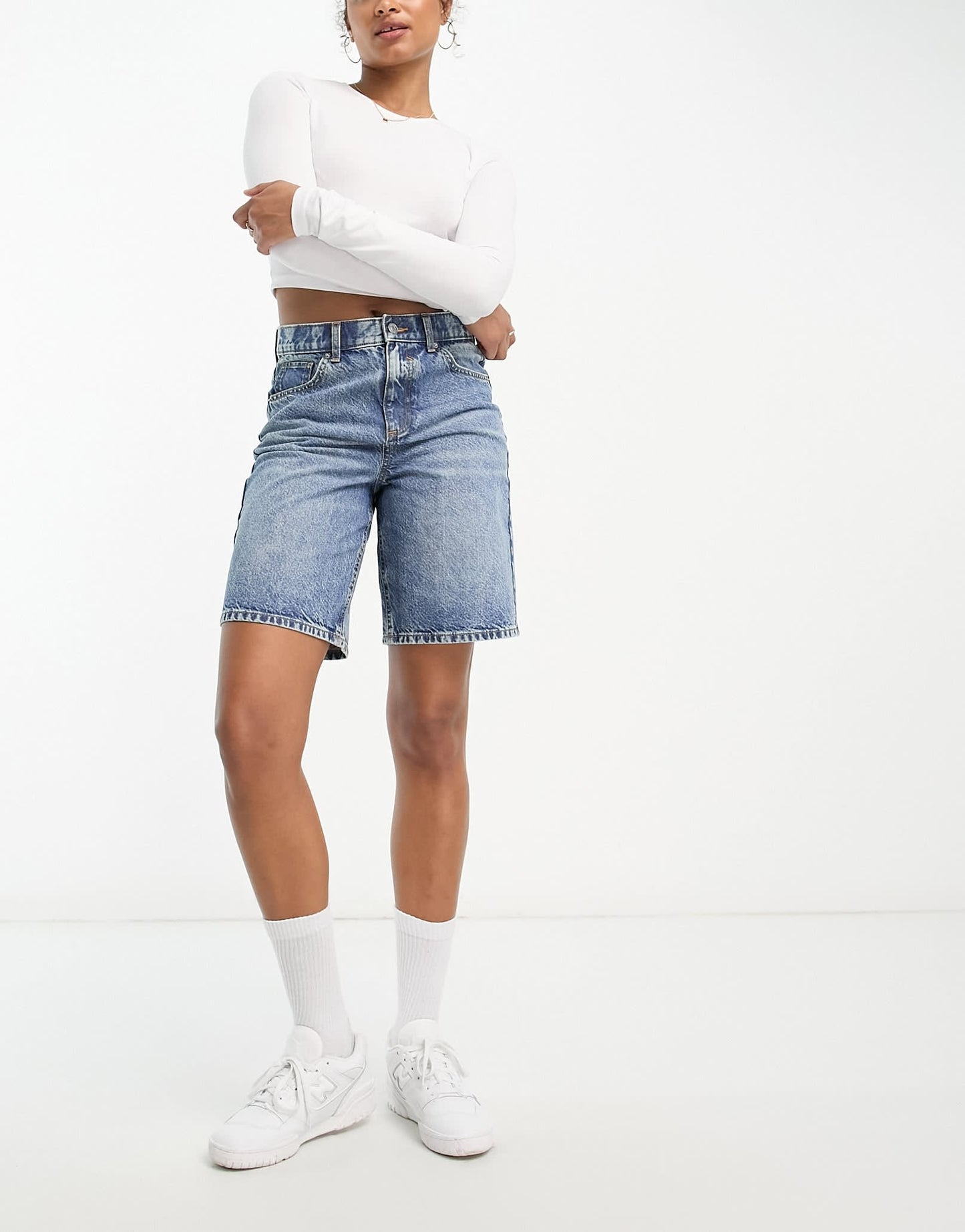 ASOS DESIGN Tall denim bermuda shorts in midwash blue
