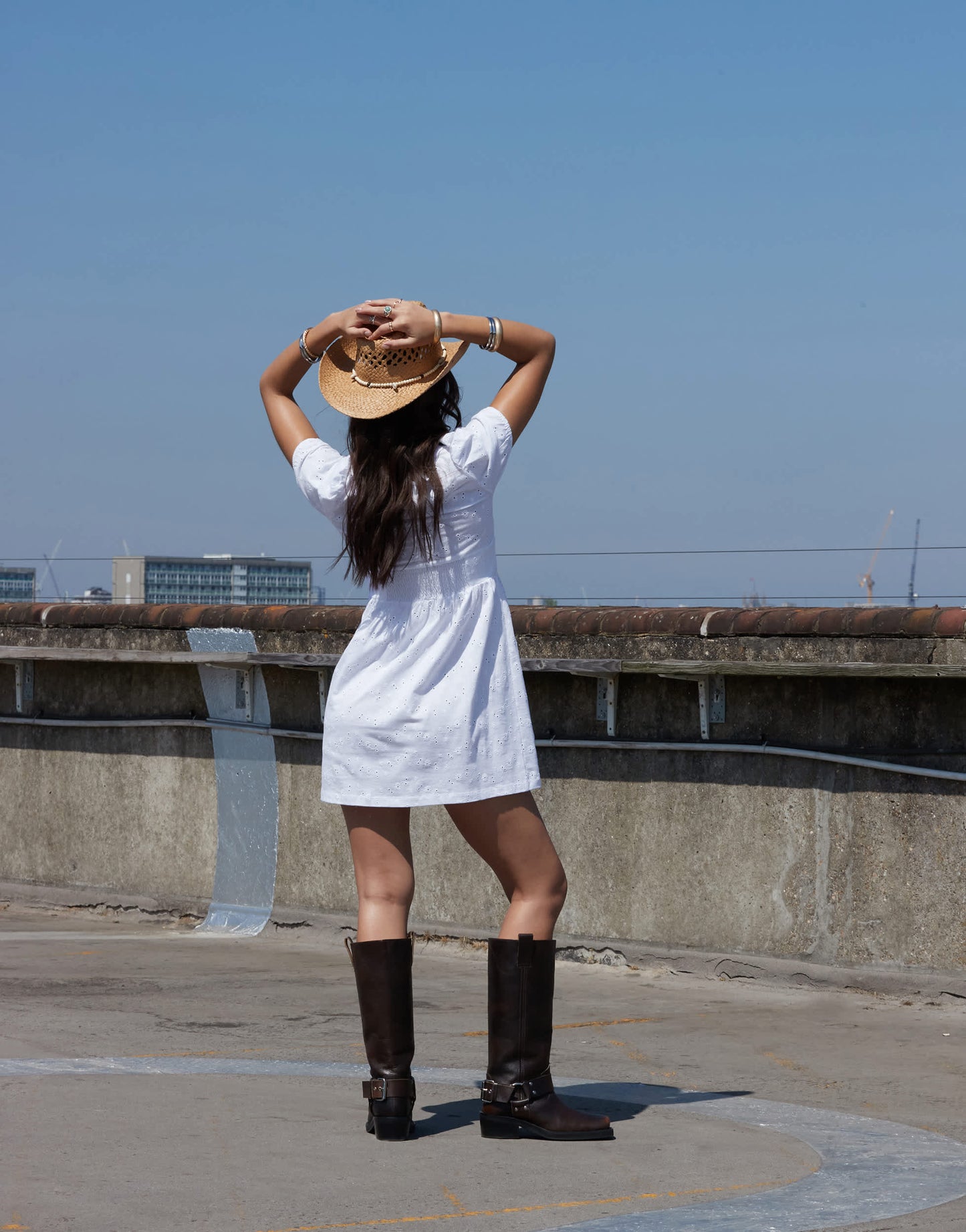 ASOS DESIGN broderie short sleeve mini tea dress with ruched bust in white