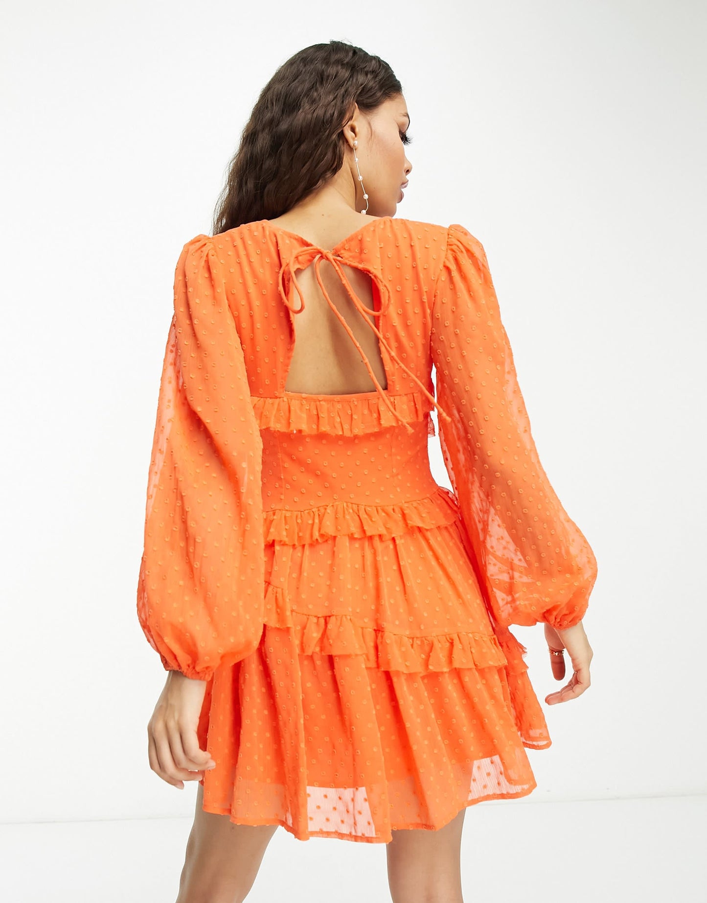ASOS DESIGN Petite button through pintuck mini dobby dress in bright orange