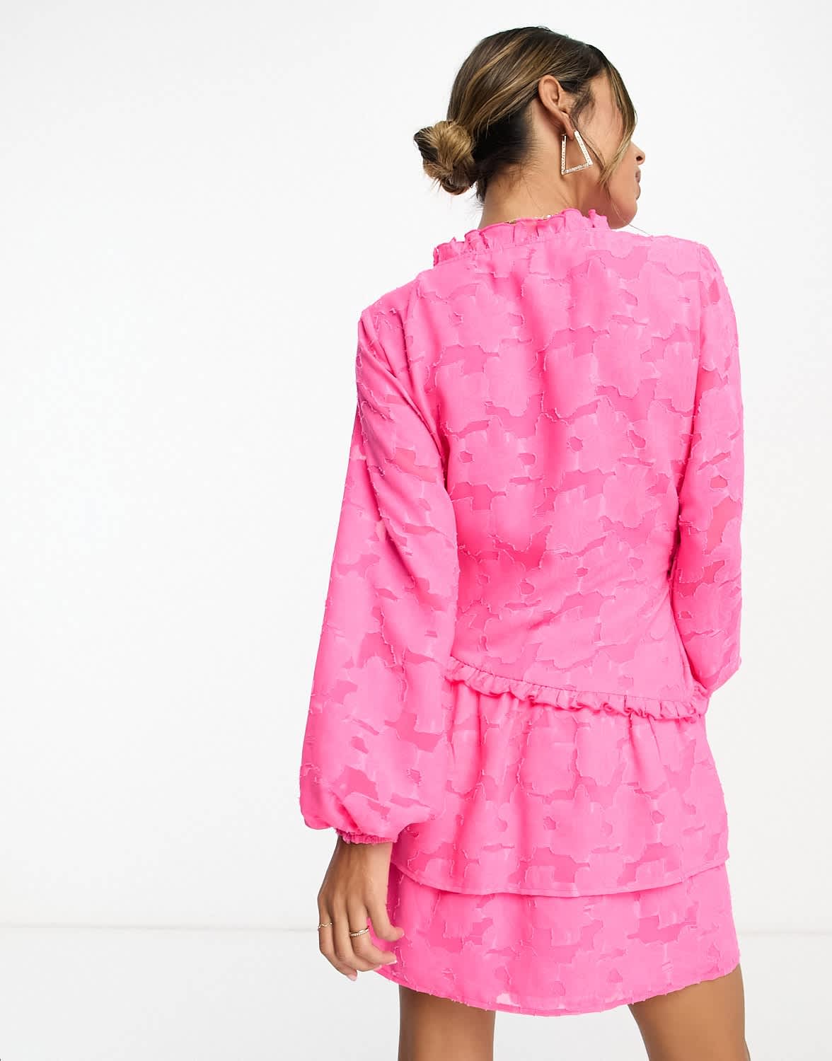 ASOS DESIGN wrap mini dress with pep hem in pink jacquard