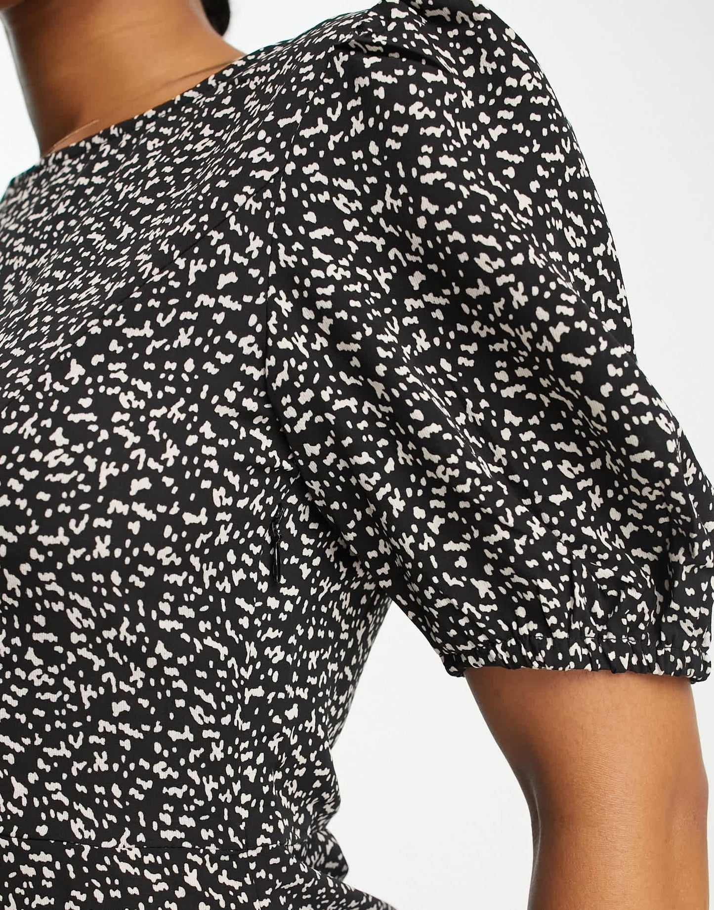 Y.A.S olivia mini dress in black and white ditsy print