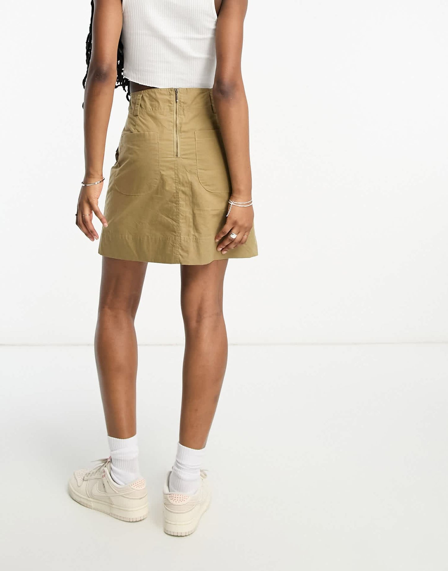 Barbour x ASOS lightweight utility wax mini skirt in golden khaki