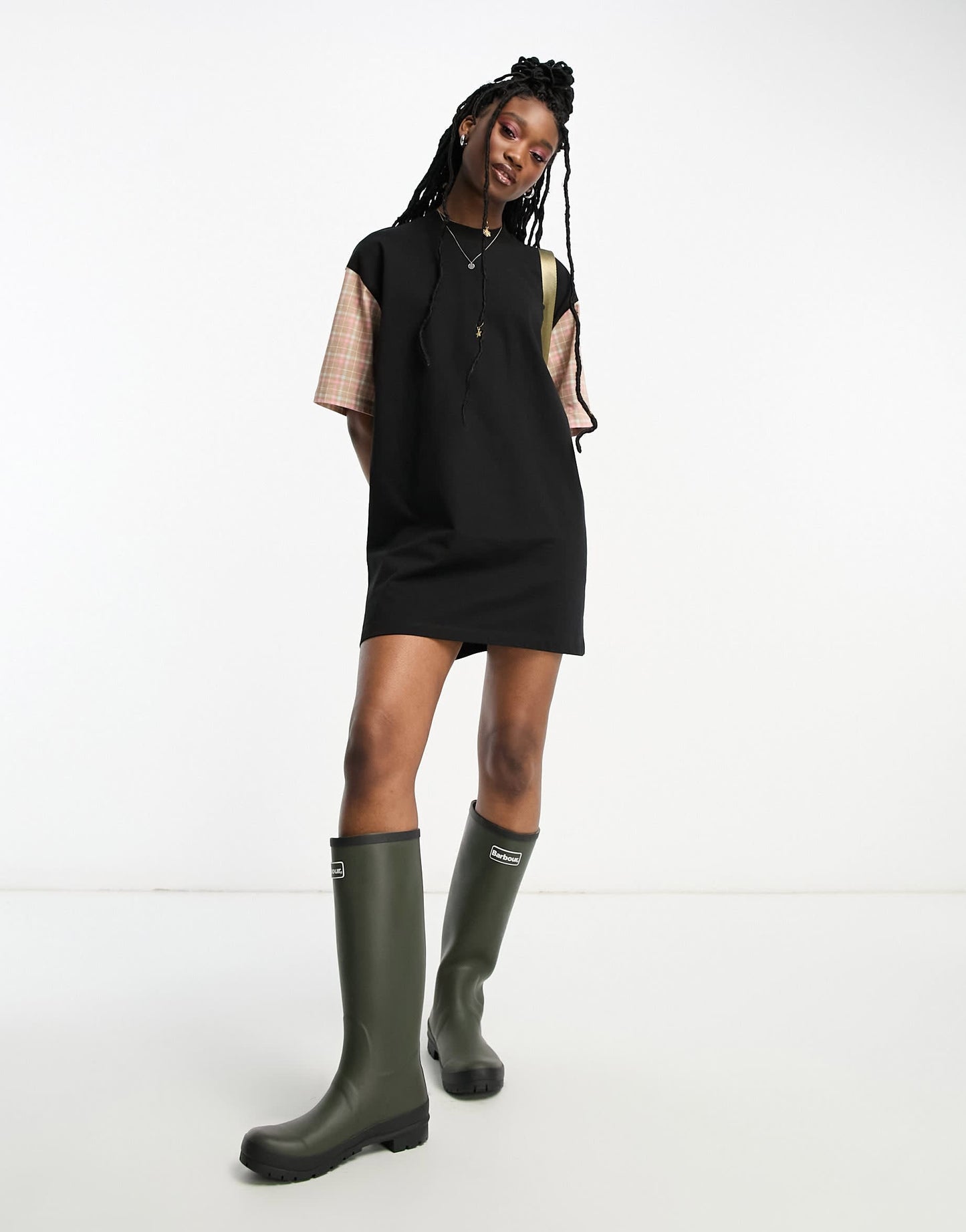 Barbour x ASOS tartan sleeve t-shirt dress in black