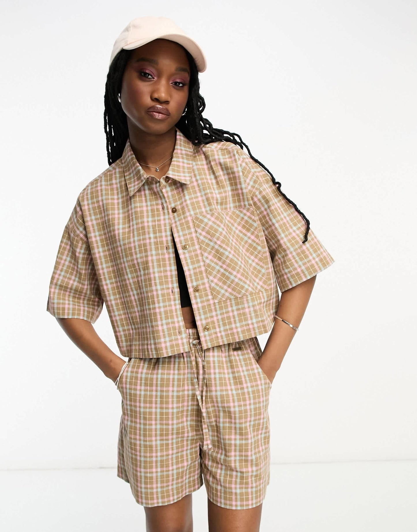 Barbour x ASOS co-ord summer linen crop shirt in tartan