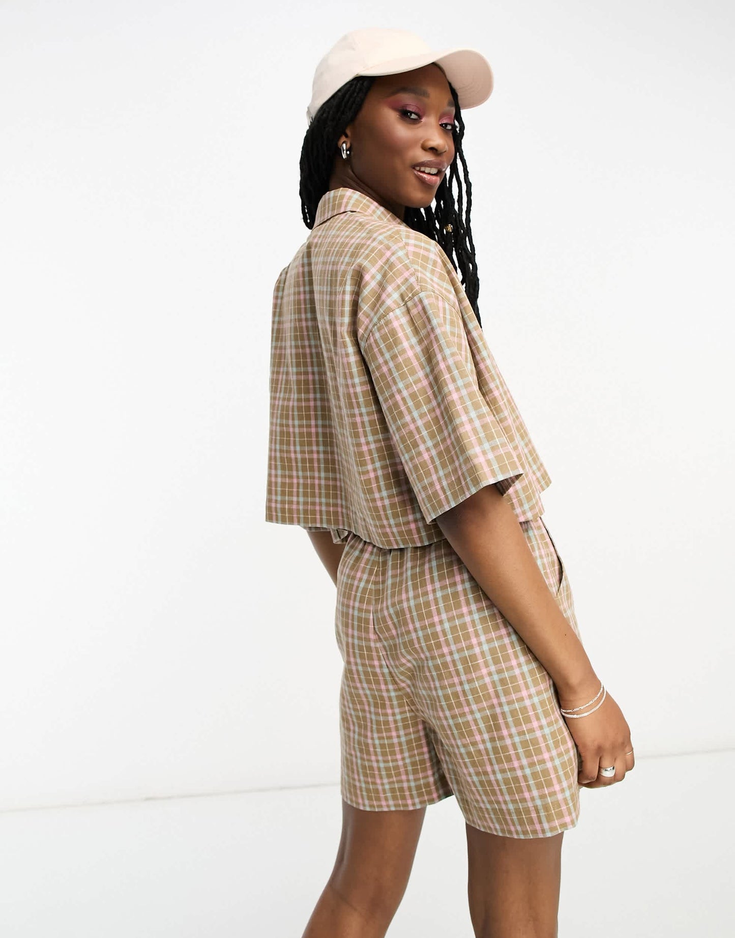 Barbour x ASOS co-ord summer linen crop shirt in tartan