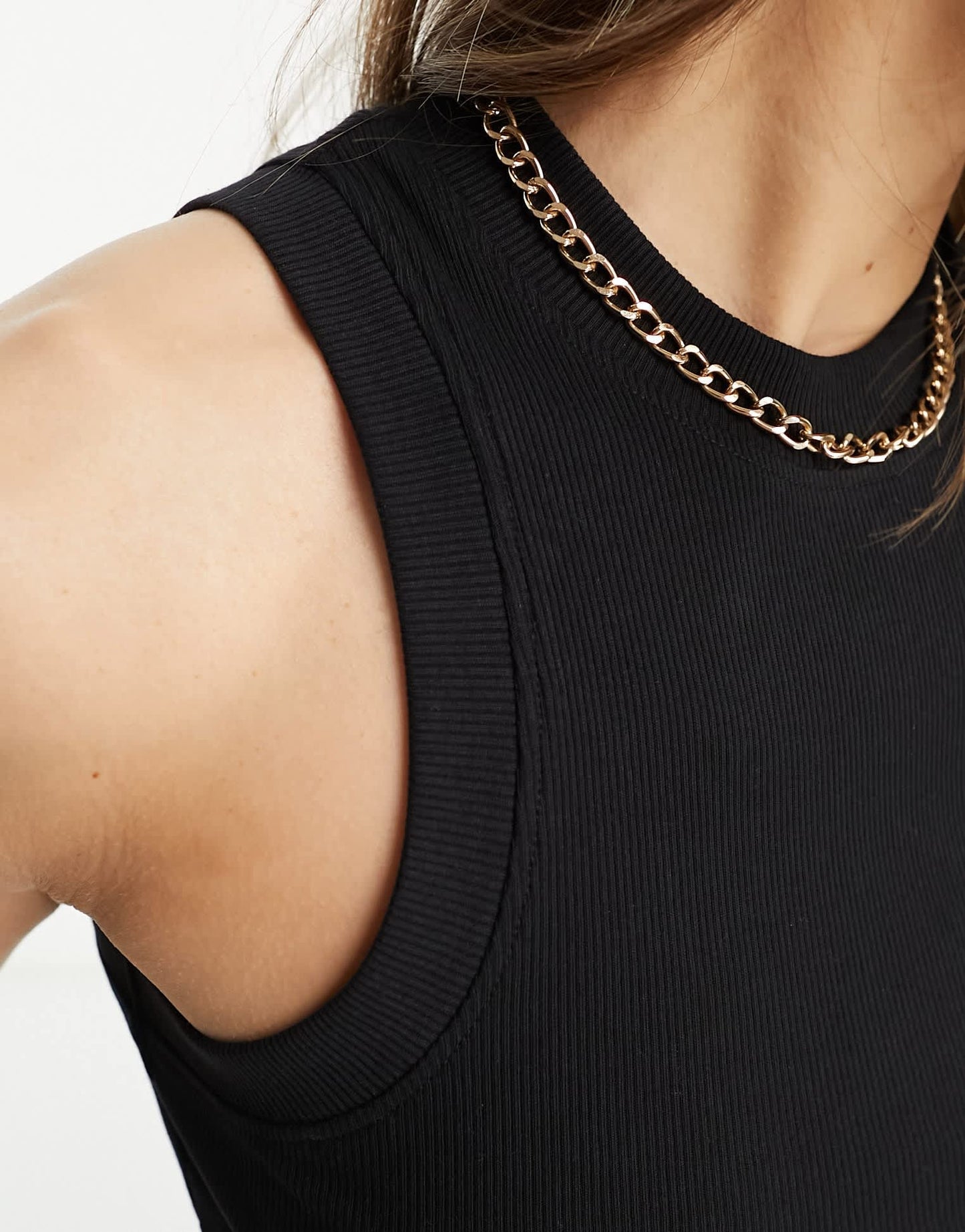 ASOS DESIGN racer front rib vest with deep binding in black
